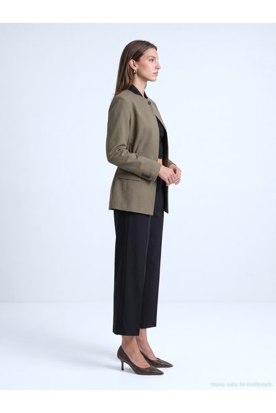 Dilvin 60827 Contrast Collar Blazer Jacket