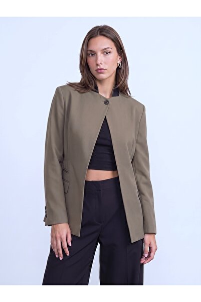 Dilvin 60827 Contrast Collar Blazer Jacket-Green