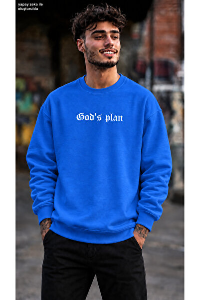 caddekombin سويت شيرت رجالي من God's Plan مطبوع عليه نصوص جوثيكية وطباعة تخطي...