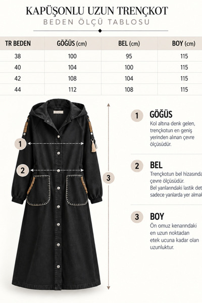 Boutique Juji ELİŞİ BONCUK DETAYLI SİYAH DENİM TRENÇKOT
