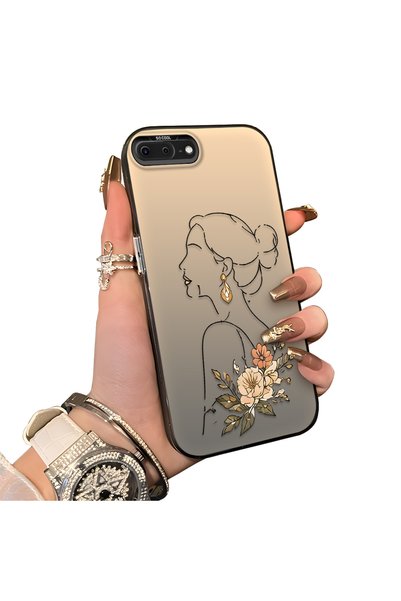 Hontinga iPhone 8 Plus Compatible Silicone Edge Hard Back Case with Line Art ...