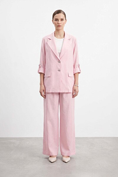 Loreen Düğmeli Blazer Ceket Pantolon Takım Pembe