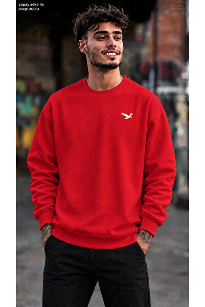 caddekombin Men's Minimal Tan Eagle Figure Printed Crew Neck Casual Regular F...