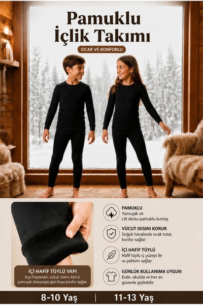 TAMPAP Unisex Şardonlu Pamuk Çocuk Termal İçlik Takım