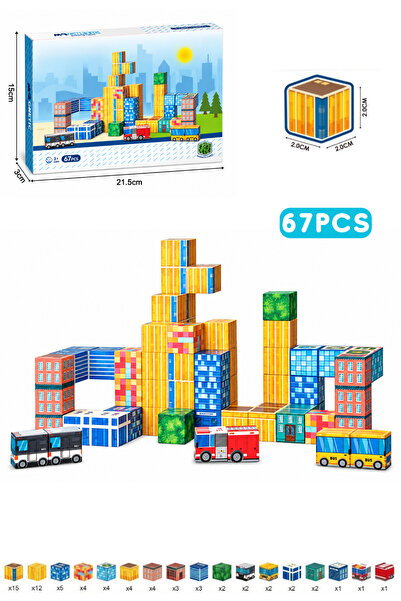 TUENGİ STORE Magnetic City Themed 3D Building Blocks 67 Pieces 2X2 cm Educati...