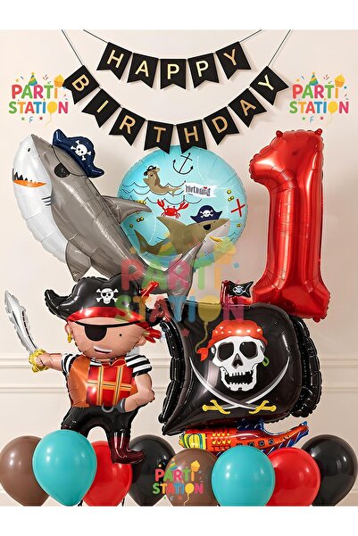 Parti Station Sailor Theme Pirate Concept 1 Year Old Balloon Set - 14 Piece G...