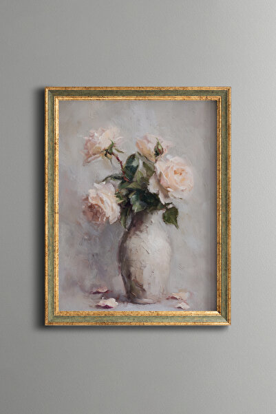 epiqart Powdered Roses in a Vase - Vintage Patterned Painting - Fine Model
