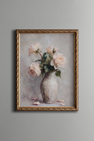 epiqart Powdered Roses in a Vase - Vintage Patterned Painting - Fine Model
