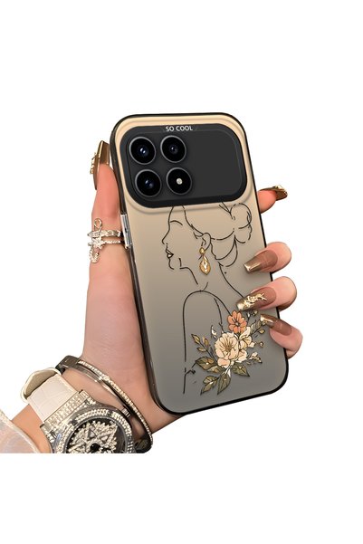 Hontinga Poco F8 Pro 5g Compatible Silicone Edge Hard Back Case Line Art Patt...