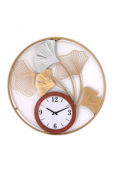 OEM Wall clock GH60319, analog, round, metal + wood, gilded, 50 x 4 cm