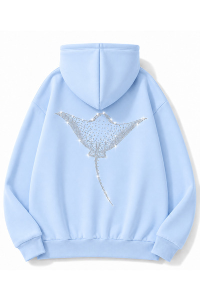 MOONBULL Unisex Vatoz Taş Sırt Baskılı 3 İplik Kışlık Kapüşonlu Kanguru Cepli...