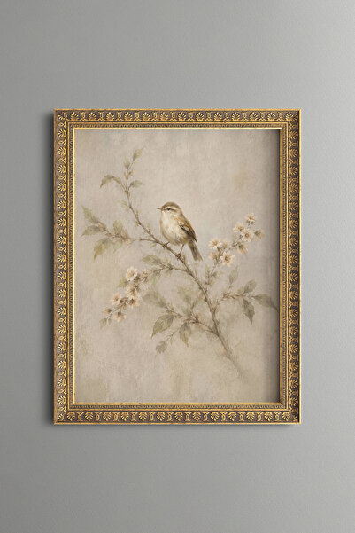 epiqart Little Sparrow on a Blooming Branch - Vintage Patterned Painting - Fi...