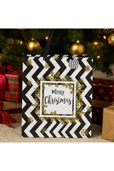 Ornament24 Punga cadou Craciun Merry Christmas model zig zag cu fulgi aurii, ...