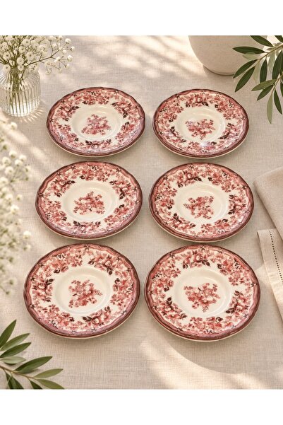 Onedekor 6'lı Velour Maroon Porselen Çay Tabağı - Pembe