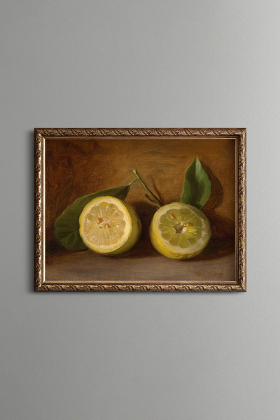 epiqart Cut Lemon Still Life - Vintage Patterned Painting - Fine Model