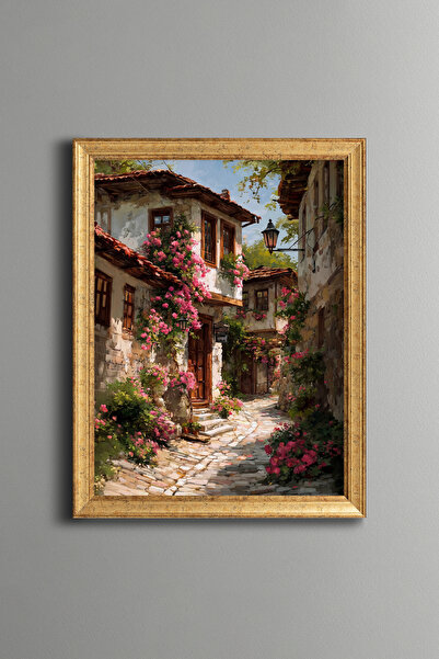 epiqart Stone Street Decorated with Flowers - Vintage Patterned Painting - Fi...