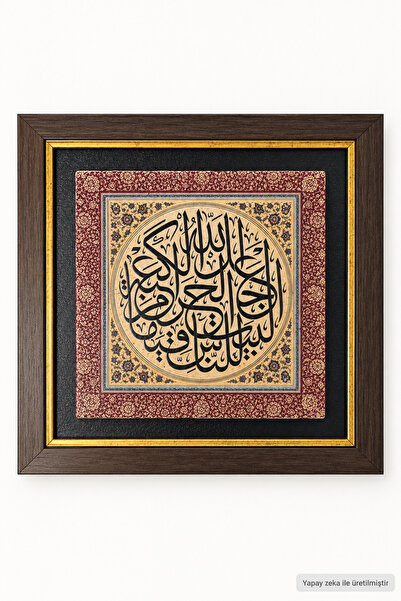 Ayetel Kürsi Hat Sanatı Doğal Taş Çerçeveli Tablo 30x30 cm