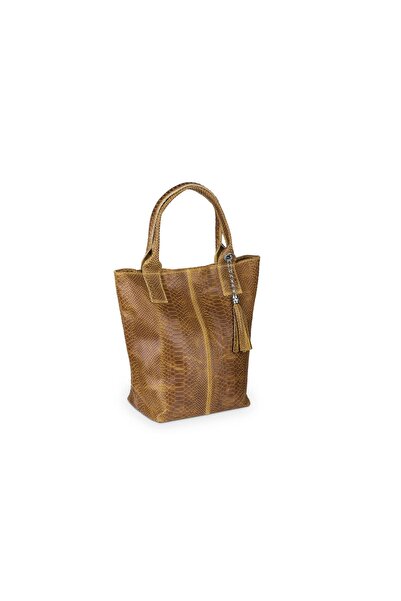 Vera Pelle Geantă Olivia din piele de șarpe, culoare cognac