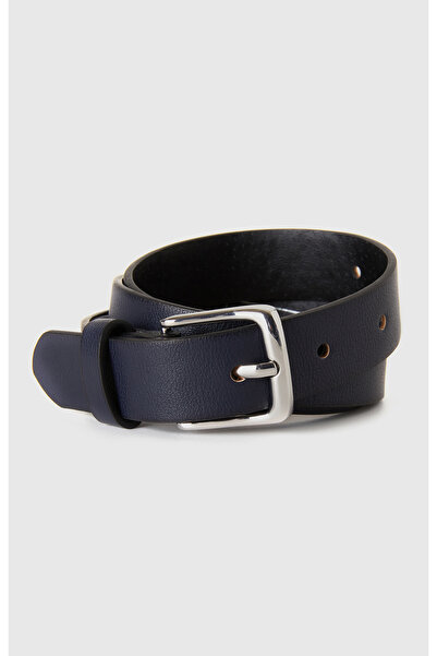 United Colors of Benetton Boy's Navy Blue Silver Colored Buckle Leather Look ...