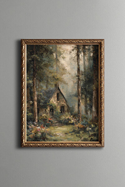 epiqart Stone House in the Forest - Vintage Patterned Painting - Fine Model