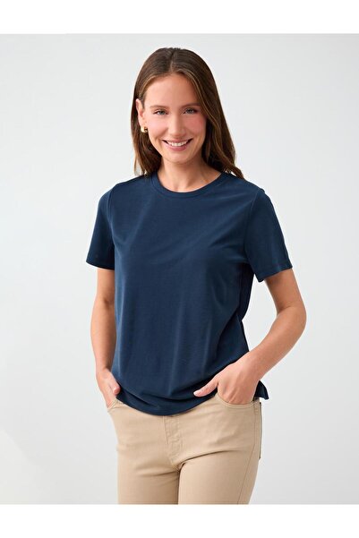 Jimmy Key Navy Blue Round Neck Short Sleeve Modal T-Shirt