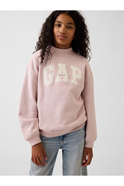 GAP Kız Çocuk Açık Pembe VintageSoft Oversized Mockneck Logo Sweatshirt