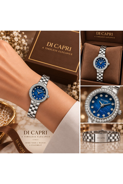 Generic Brand ساعة DI CAPRI النسائية الفضية بمينا أزرق LOOSTER TIME