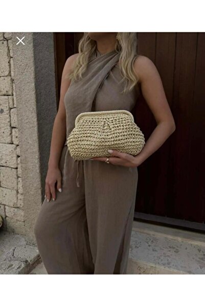 İNCİ ÇEYİZ Hand Knitted Paper String Bead Strap and Lined Women's Portfolio H...