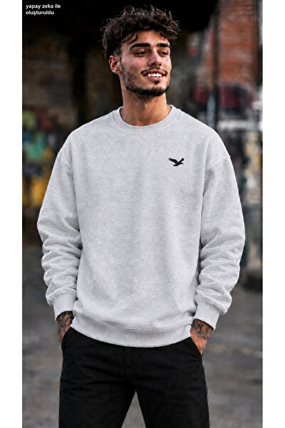 caddekombin Men's Minimal Tan Eagle Figure Printed Crew Neck Casual Regular F...