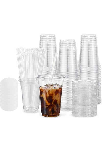 Generic 14oz Clear Plastic Cups with Lids,Straws, Eco Friendly Reusable To Go...