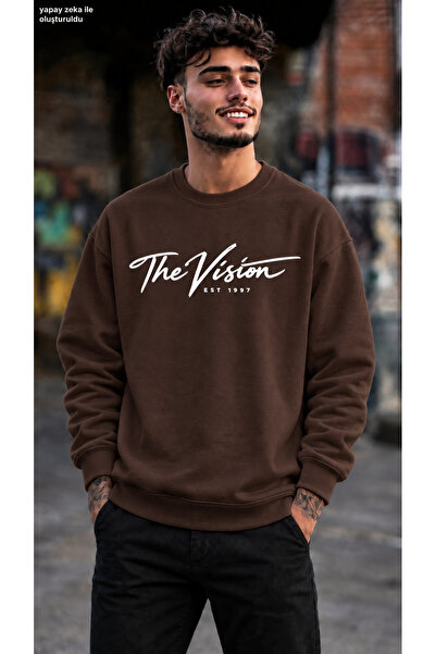 caddekombin Men's the Vision Est 1997 Calligraphy Printed Crew Neck Casual Re...