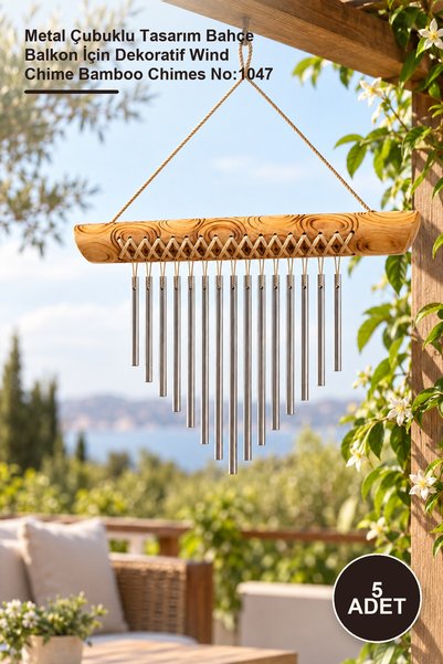Yenilig 5 Adet Bambu Rüzgar Çanı – Metal Çubuklu Tasarım Bahçe Balkon İçin Dekoratif Wind Chime Bamboo Chimes No:1047