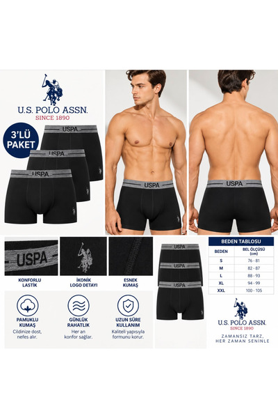 U.S. Polo Assn. Men'S, 100% Cotton, 3 Pieces Boxer Briefs (Boxed)