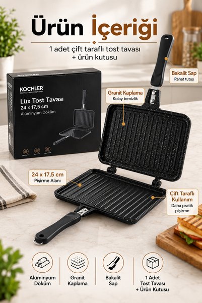 kochler Double-Sided Toast Pan – Granite Coating, Cast Aluminum Cooking Pan