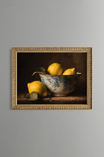 epiqart Lemons in a Chinese Ceramic Bowl - Vintage Patterned Painting - Fine ...