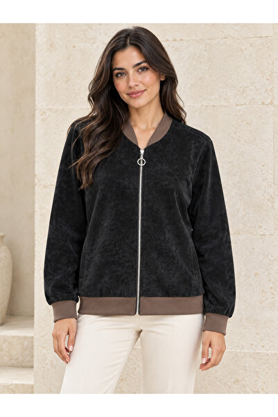 AGORATEKSTİL Women's Italian Zippered Pocketless Velvet Jacket 42-46