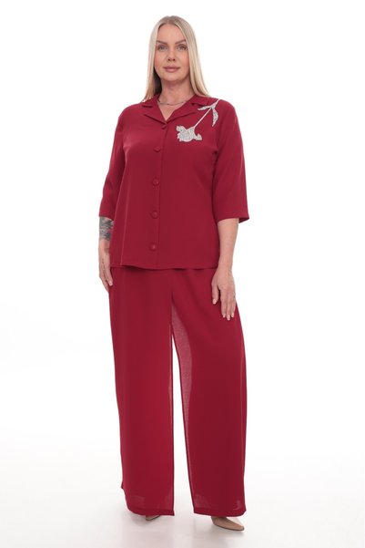 etselements Plus Size Stone Embroidered Shirt Collar Double Set