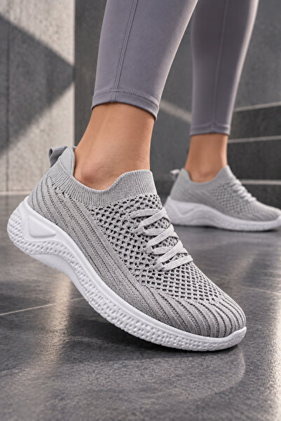 Tonny Black Kadın Açık Gri Rahat Kalıp Triko Bağcıklı Sneaker