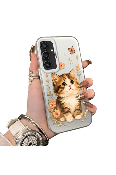 Hontinga Samsung Galaxy S23 Fe Compatible Silicone Edge Hard Back Case Cat Pa...