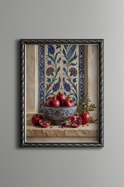 epiqart Çini Kâsede Narlar - Vintage Patterned Painting - Fine Model