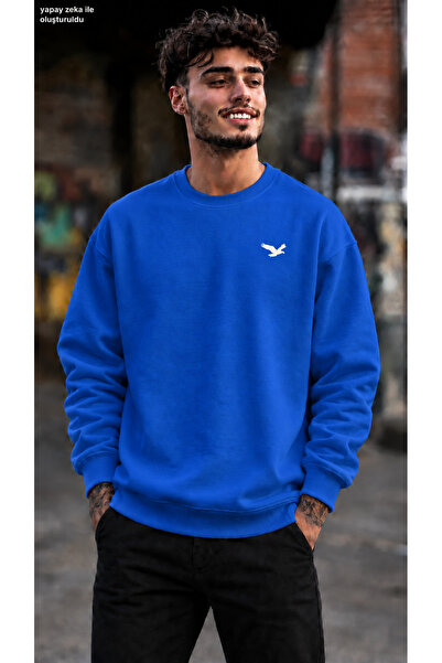 caddekombin Men's Minimal Tan Eagle Figure Printed Crew Neck Casual Regular F...