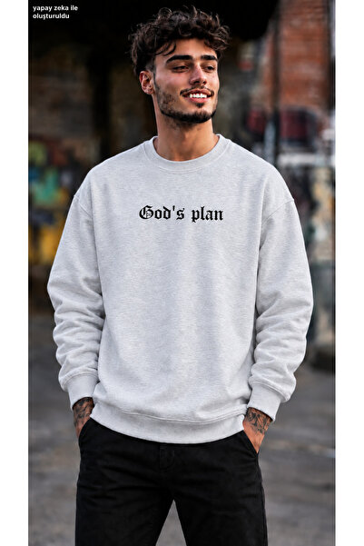 caddekombin Men's God's Plan Written Gothic Typographic Printed Crew Neck Cas...