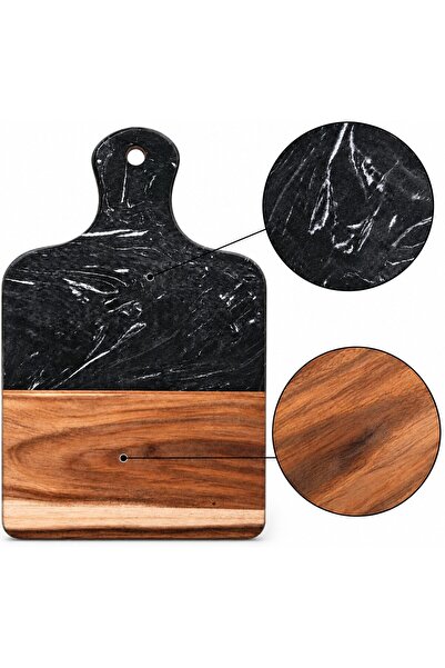 AUROV AV Tocator din Lemn si Piatra Naturala, Platou de Servire, 33,5x21,5 cm, Negru/Maro