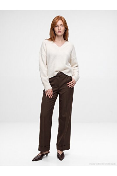 Dilvin 72821 Belted Curved Leg Trousers - Brown