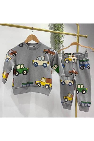 Karaniko Kids Erkek Çocuk 3 İplik Şardonsuz Araba Baskılı Takım