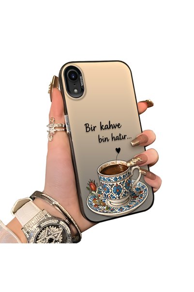 Hontinga iPhone Xr Compatible Silicone Edge Hard Back Case Turkish Coffee Pat...