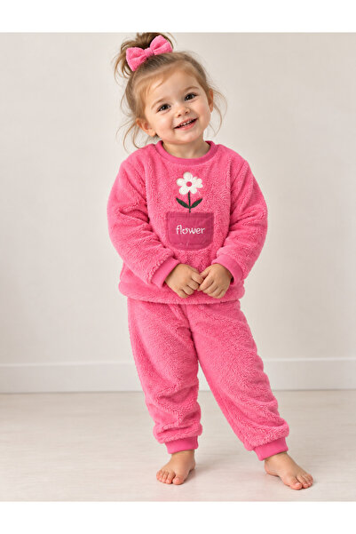 PonçiKids Kız Erkek Çocuk Peluş Eşofman Takımı Kışlık Yumuşak Polar Sweatshir...
