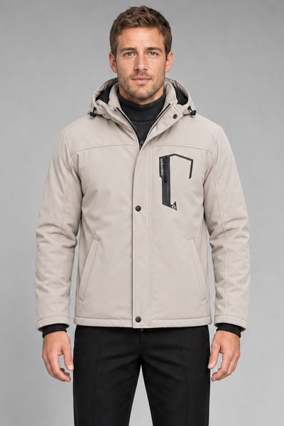 Montland Men's Stone Hooded Fur-Lined Water and Wind-Resistant Softshell Coat