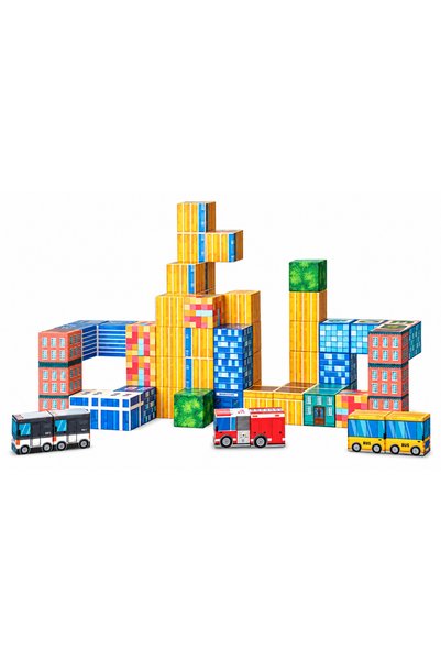 TUENGİ STORE Magnetic City Themed 3D Building Blocks 67 Pieces 2X2 cm Educational Construction Building Set with Magnets