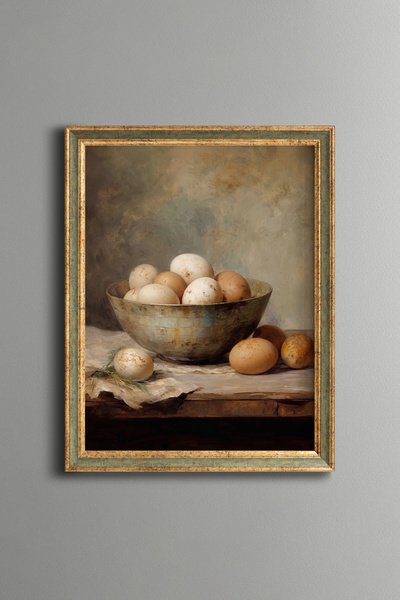 epiqart Eggs in a Rustic Bowl - Vintage Patterned Painting - Fine Model
